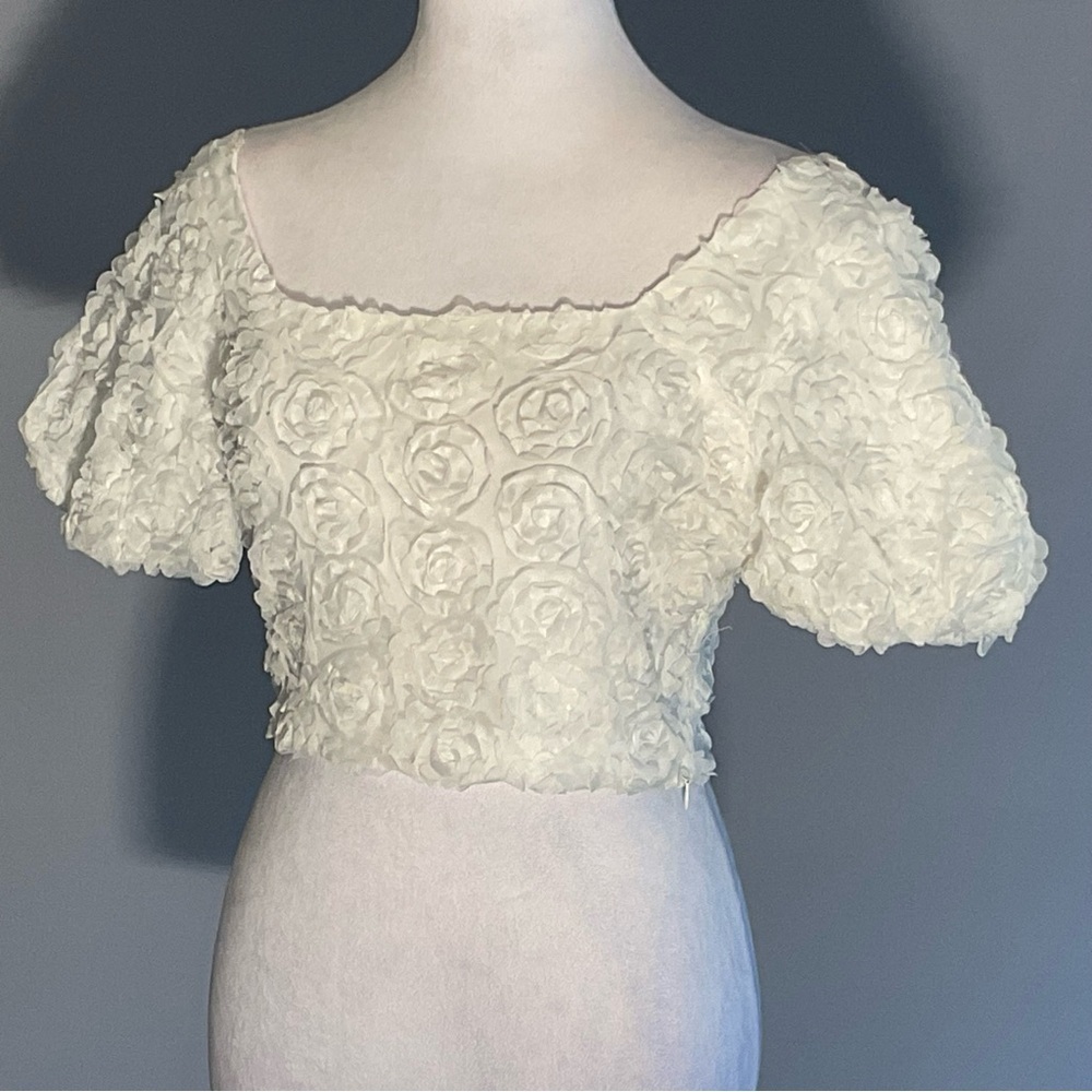 Julia by Love White Rosette Crop Top Puff Sleeve Bridal Event Size S - Picture 11 of 14